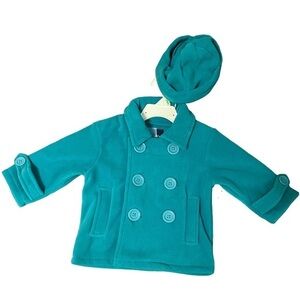 Good Lad Baby Boy Teal Fleece Peacoat Coat & Hat 2pc Set‎